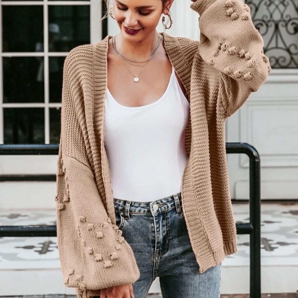 Open Drop Shoulder Popcorn Cardigan Camel Tan LAST ONE!!